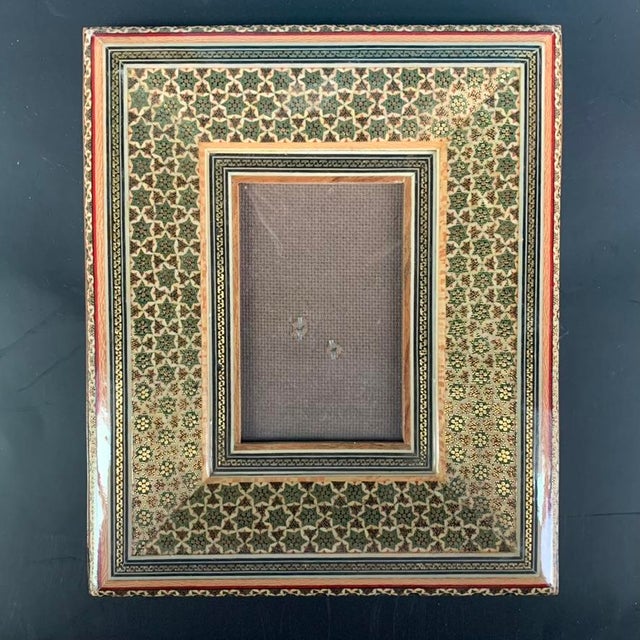 Pair of Vintage Persian Khatamkari Micro-Mosaic Geometric Photo Frames For Sale - Image 6 of 14