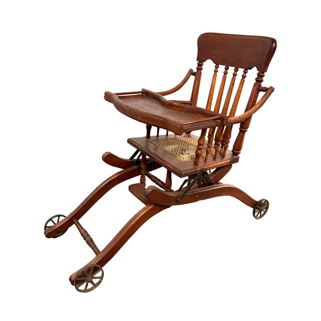 Antique Child's Victorian Combination Oak high chair. Converts from dining chair to rocker. movable parts move easily....