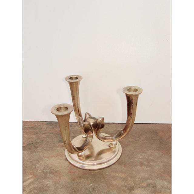 Art Deco Candlestick in Silver-Plated Brass from MF, Germany, 1940s, in Good conditions. Designed 1920 to 1949
