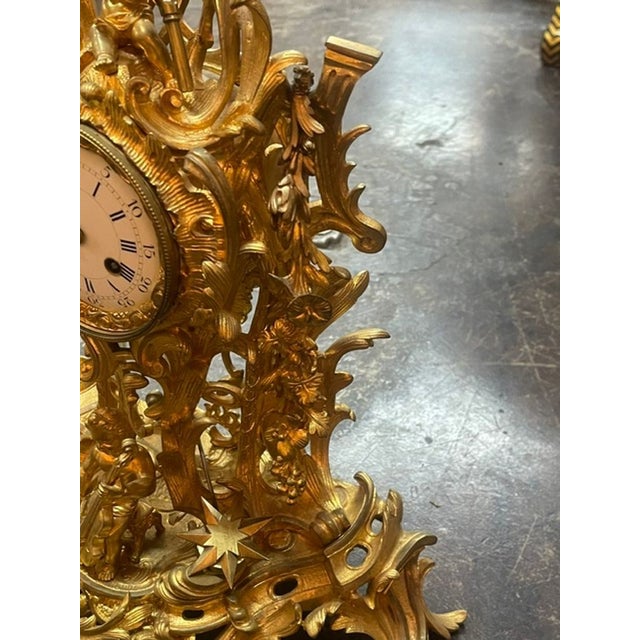 Metal 19th C. French Louis XV Bronze Dore’ Mantle Clock For Sale - Image 7 of 9