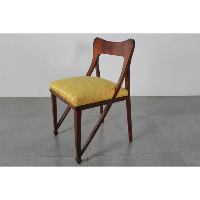 Liberty Style Shaped Wood and Yellow Fabric Chairs by V. Ducrot, Italy, 1920s, Set of 2 For Sale - Image 10 of 18