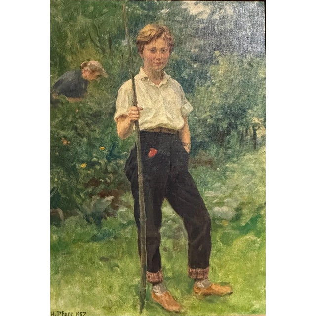 Heinrich Pforr, Garden Portrait, Oil Painting on Canvas, in Very Good conditions. Designed 1950 to 1959 This piece is...