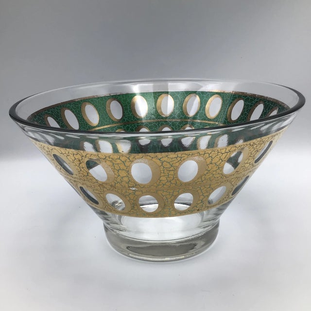 Culver Ltd. Culver Gold and Emerald Green Bowl and Platter - Set of 2 For Sale - Image 4 of 13