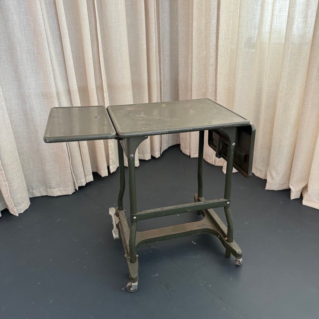 Mid 20th Century Industrial Metal Rolling Typewriter Stand Drop Leaf Table For Sale - Image 4 of 8