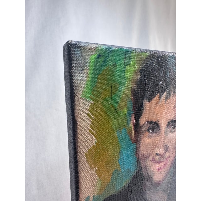 Mid-Century Modern Vintage Mid Century Expressionist Male Portrait Original Oil Painting in Maroon, Ochre and Green For Sale - Image 3 of 12