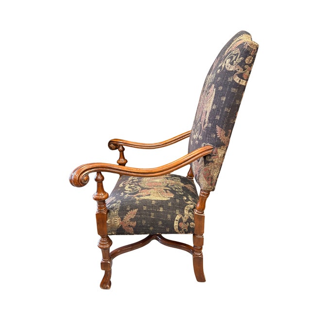 Pair of Late 20th Century Upholstered Armchairs With Heraldic Fabric For Sale - Image 10 of 11