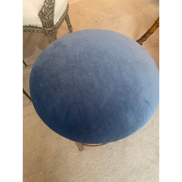 1970s Italian Gilt Metal Vanity Stool, Blue Velvet Seat, Italy For Sale - Image 5 of 12
