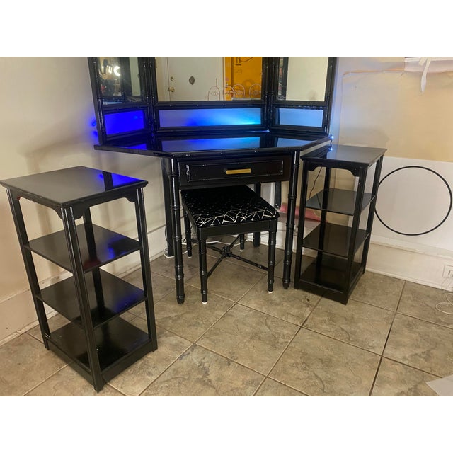 1969 Thomasville Faux Bamboo Corner Vanity With Trifold Mirror For Sale In Baton Rouge - Image 6 of 8