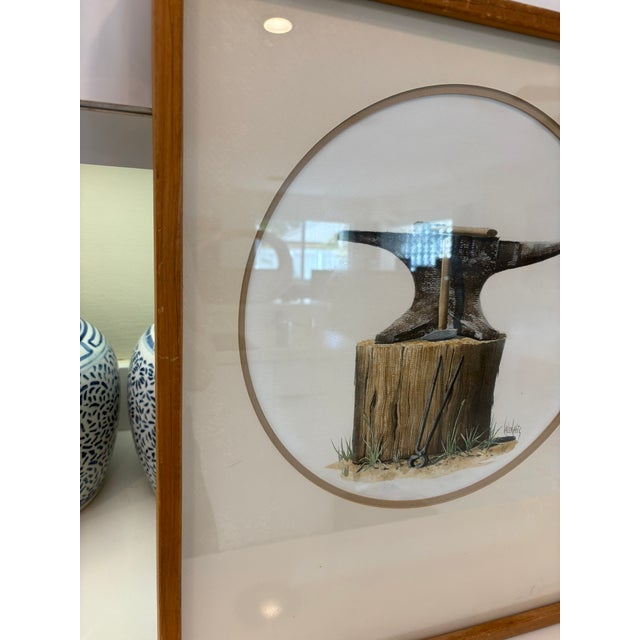Vintage Framed Anvil Reproduction Print Blacksmith Tool Illustration in Wood Frame For Sale - Image 10 of 12