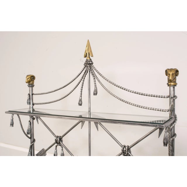 Neoclassical Style Wrought Iron Brass & Glass Wine Rack For Sale - Image 4 of 12