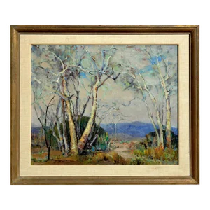 1940s Carmel Landscape Sycamore Grove Painting by Nell Walker Warner, Framed