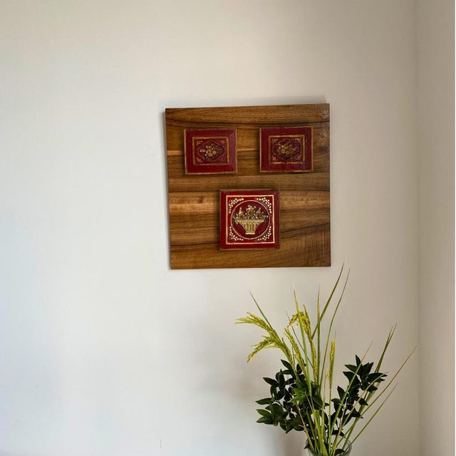 Brown Architectural Wall Art – c.1920 Chinese Giltwood Carved Triptych For Sale - Image 8 of 9