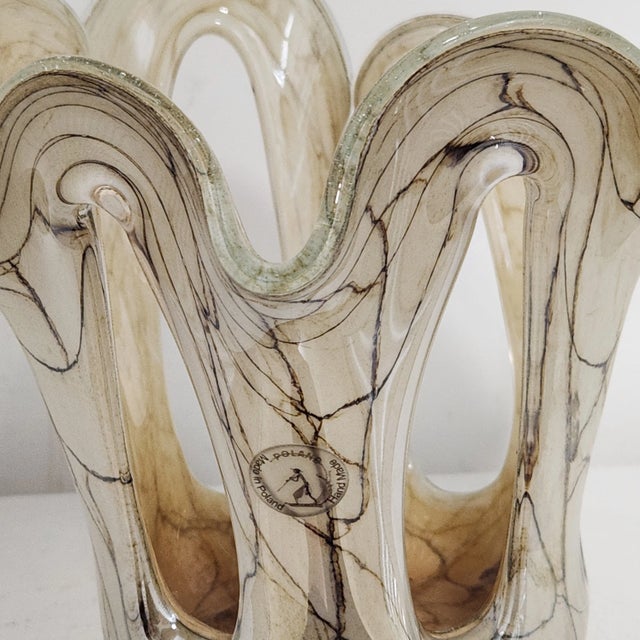 Beige Jozefina Krosno Hand Blown Stretched Loop Art Glass Vase For Sale - Image 8 of 10
