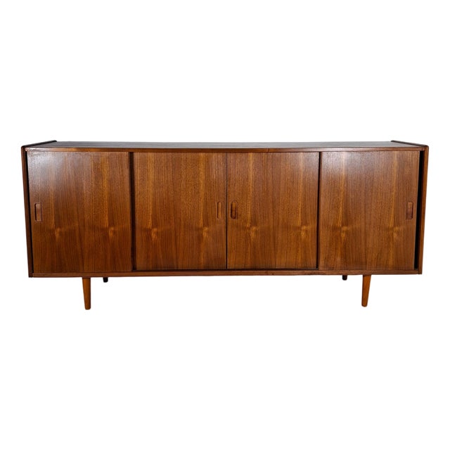 Vintage Danish Teak Sideboard with Sliding Doors For Sale
