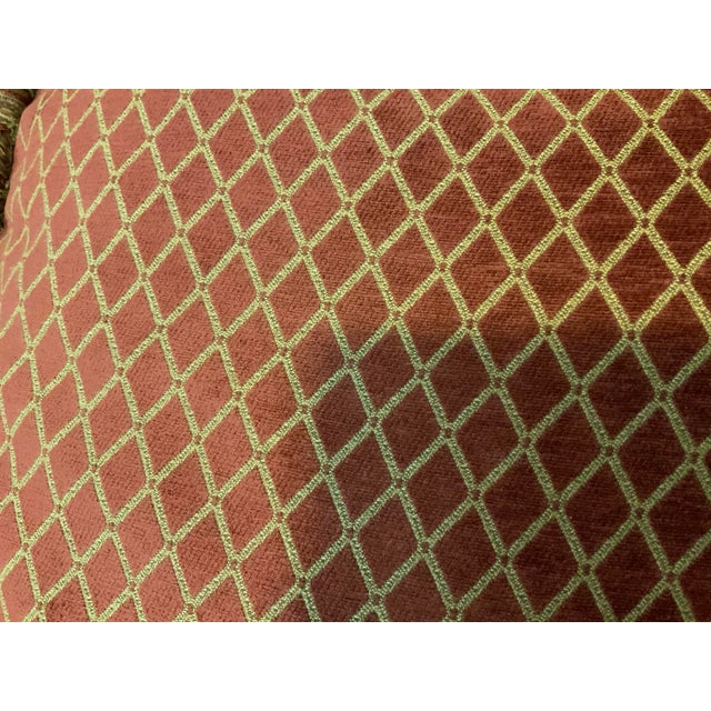 Early 21st Century Pair of Oversized 24” Oxblood & Tan Diamond‑Lattice Jacquard Pillows With Luxe Multicolor Brush Fringe - Cottage Core - Club Room - French Country For Sale - Image 5 of 6