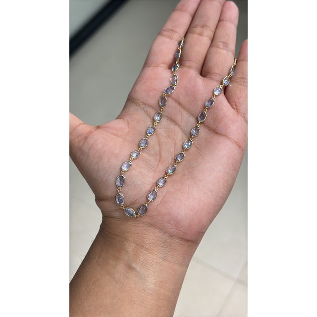 Natural 29.28ct Blue Sapphire Oval Bezel-Set Link Necklace in 14k Yellow Gold For Sale - Image 4 of 12