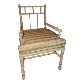 Arts and Crafts Faux Bamboo Child’s Chair in Beige With a Check Cushion For Sale