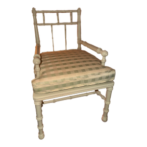 Arts and Crafts Faux Bamboo Child’s Chair in Beige With a Check Cushion