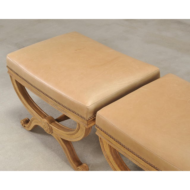Camel Pair of Michael Taylor Neoclassical Curule d'Orsay Ottoman Benches For Sale - Image 8 of 18