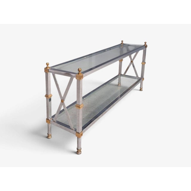 1970s Maison Jansen Style, Neoclassical Console Table, Chrome, Brass, France, 1970s For Sale - Image 5 of 15