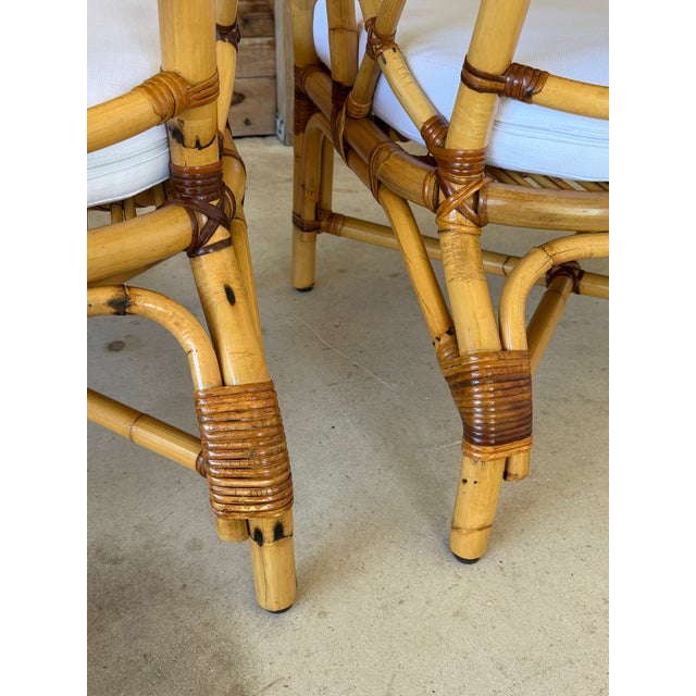 Mid-Century Rattan Barrel Lounge Chairs With New Sunbrella Cushions-Pair For Sale - Image 10 of 12