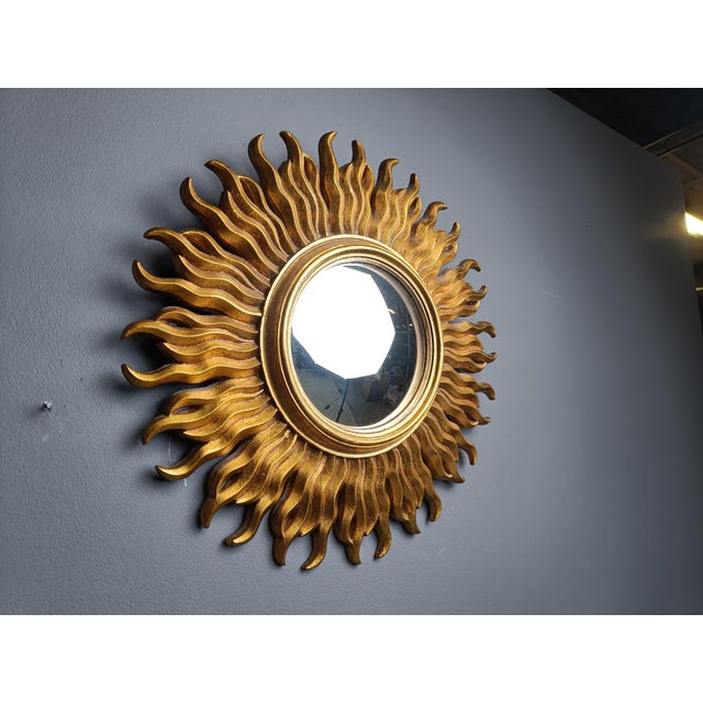 Gold Vintage Gilded Resin Sunburst Mirror, 1960s For Sale - Image 8 of 10