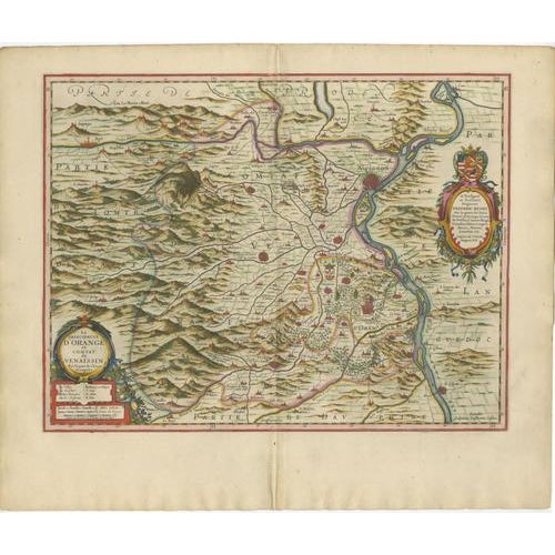 Antique Blaeu Map of the Principality of Orange and Avignon, 1642 For Sale - Image 3 of 12
