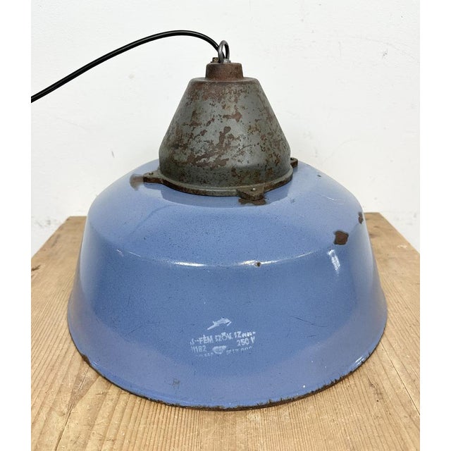 Industrial Blue Enamel and Cast Iron Pendant Light, 1960s For Sale - Image 9 of 16