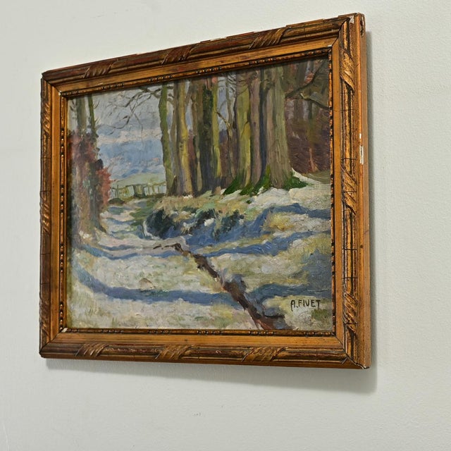 French Vintage Framed Winter Landscape Painting For Sale In Baton Rouge - Image 6 of 8