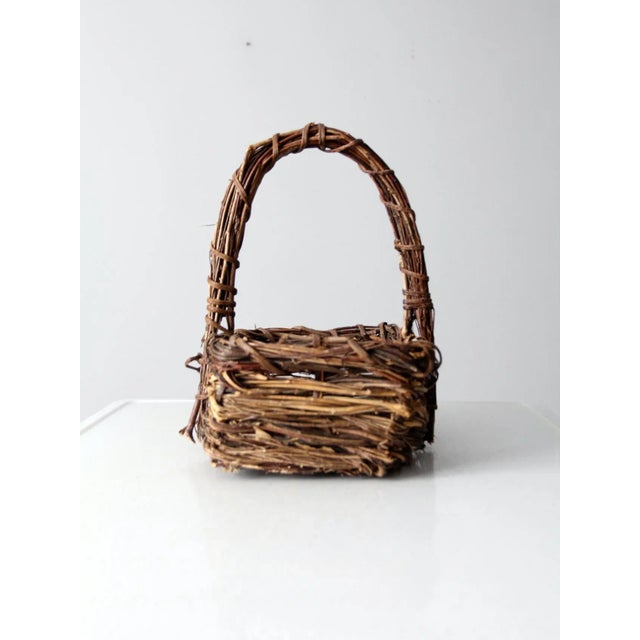 Vintage Rustic Twig Basket For Sale - Image 4 of 11