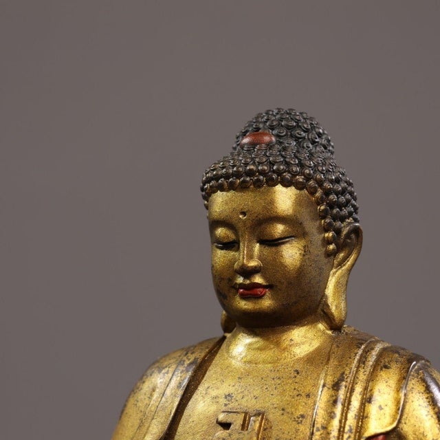 Bronze Vintage Gilt Bronze Seated Shakyamuni Buddha Statue With Meditation Mudra For Sale - Image 8 of 9