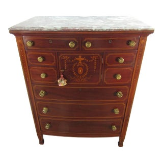 1930's Mahogany Inlay Marble Top Chest of Drawers For Sale