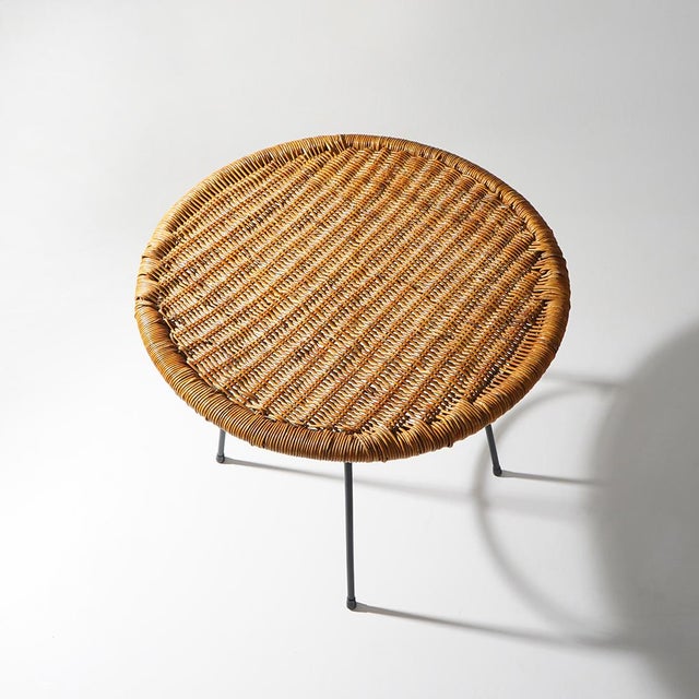 Metal Coffee Table with Round Rattan Top, 1950s For Sale - Image 7 of 13