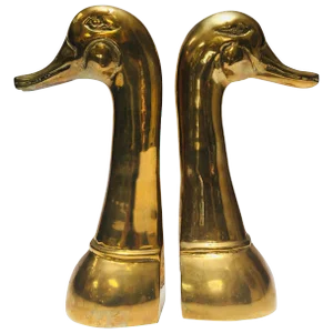 Vintage Polished Cast Brass Duck Bookends, Circa 1950