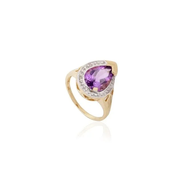Not Yet Made - Made To Order Pear Cut Amethyst Birthstone Cocktail Diamond Halo Ring- Anniversary Gifts Size 5 For Sale - Image 5 of 12