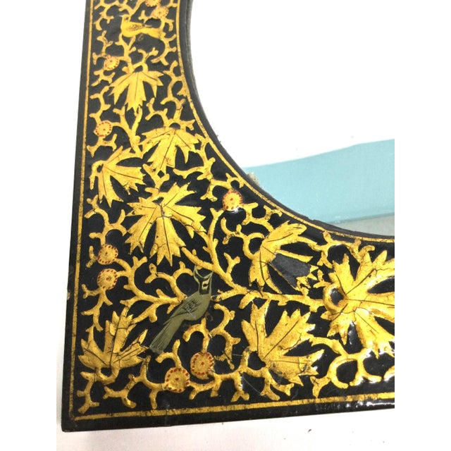 Antique Kashmir Gold Vermilion Hand Painted Over Black Lacquer Mirror For Sale - Image 4 of 12