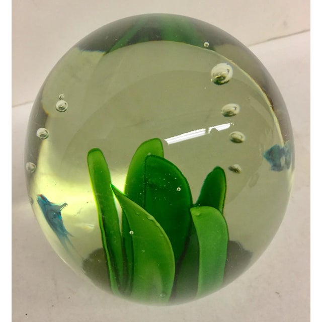 1990s Vintage Blue Sunfish Glass Paperweight For Sale - Image 4 of 9