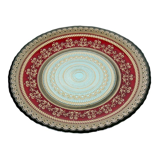 Large Turkish Gilded Glass Decorative Plate For Sale