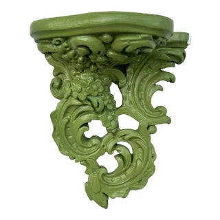 Green Floral Chalkware Wall Shelf For Sale