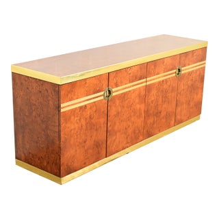 Pierre Cardin Mid-Century Modern Burl Wood and Brass Sideboard Credenza, 1970s For Sale