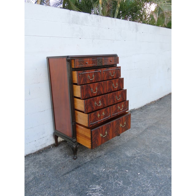 Early 1900s Carved Flame Mahogany Tall Chest of Drawers 6324 For Sale - Image 9 of 12