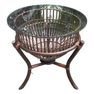 Franco Albini Style Rattan 1960s Fishing Basket Table For Sale