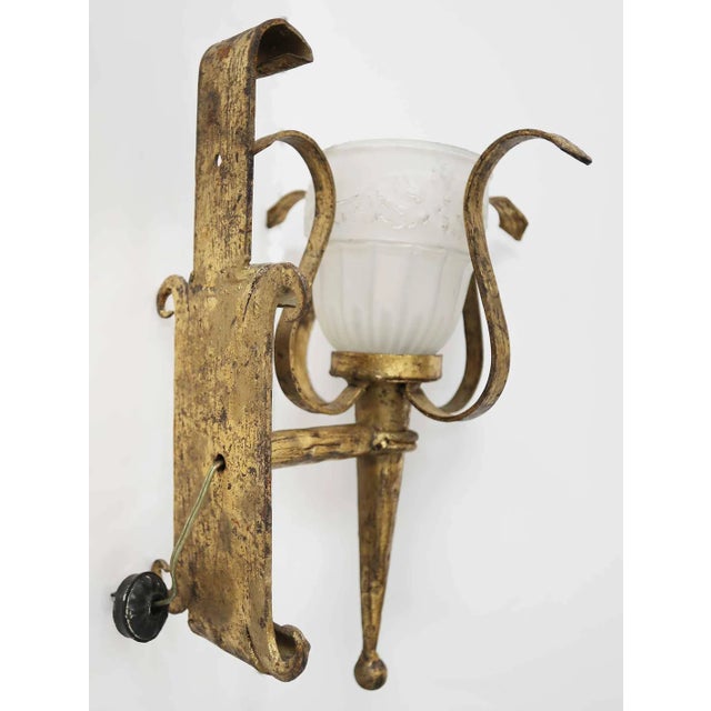 Traditional Wall Sconces - Vintage Wrought Iron With Gilt Style Finish - A Pair For Sale - Image 3 of 11