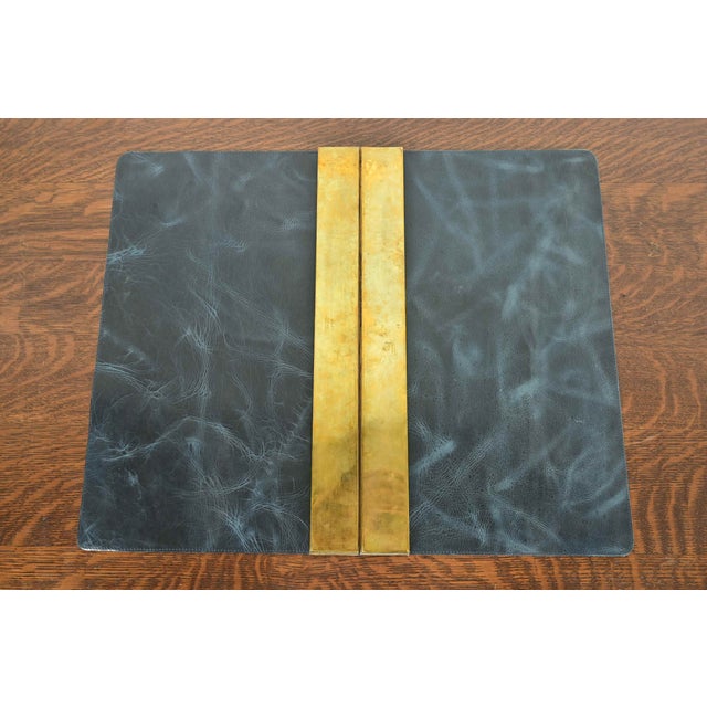 Bronze Tiffany Studios New York Adam Pattern Bronze Doré Blotter Ends With Leather Desk Blotter For Sale - Image 8 of 11