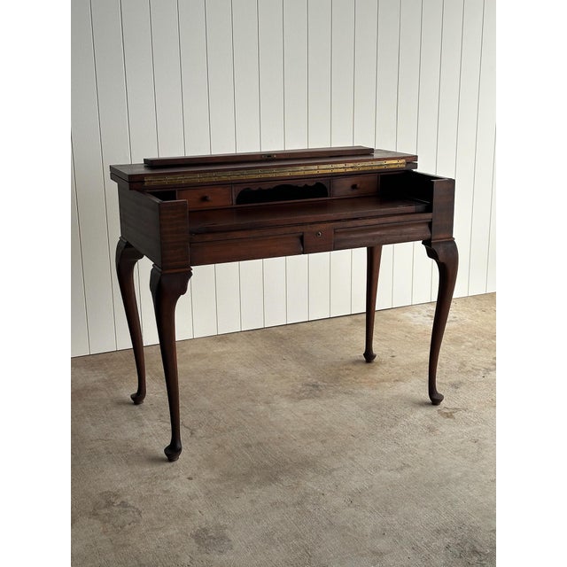 Antique Early 20th Century Queen-Anne Style Mahogany Writing Desk For Sale - Image 4 of 16