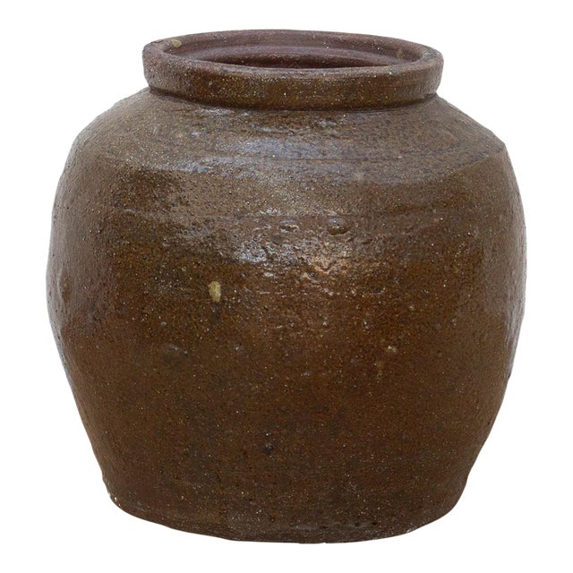Antique Brown Glazed Storage Jar For Sale