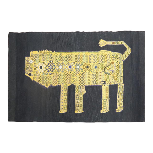 Vintage Persian Gorilla Face Lion Kilim Textile Art For Sale