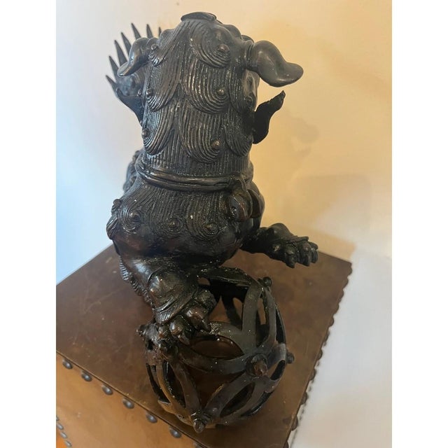 Early 19th Century Antique Chinese Bronze Foo Dog Censer 9"H Heavy 6.5lb Guardian Lion Sculpture For Sale - Image 5 of 15