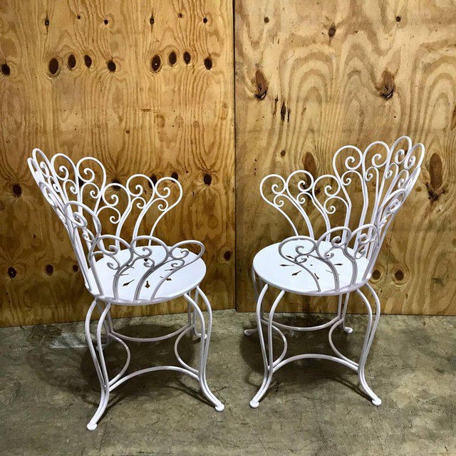 Restored Antique French Wrought Iron Garden Chairs In White A