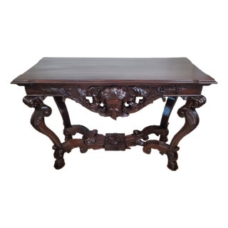 Irish Style Sideboard Carved Mahogany North Wind Face Console Table For Sale